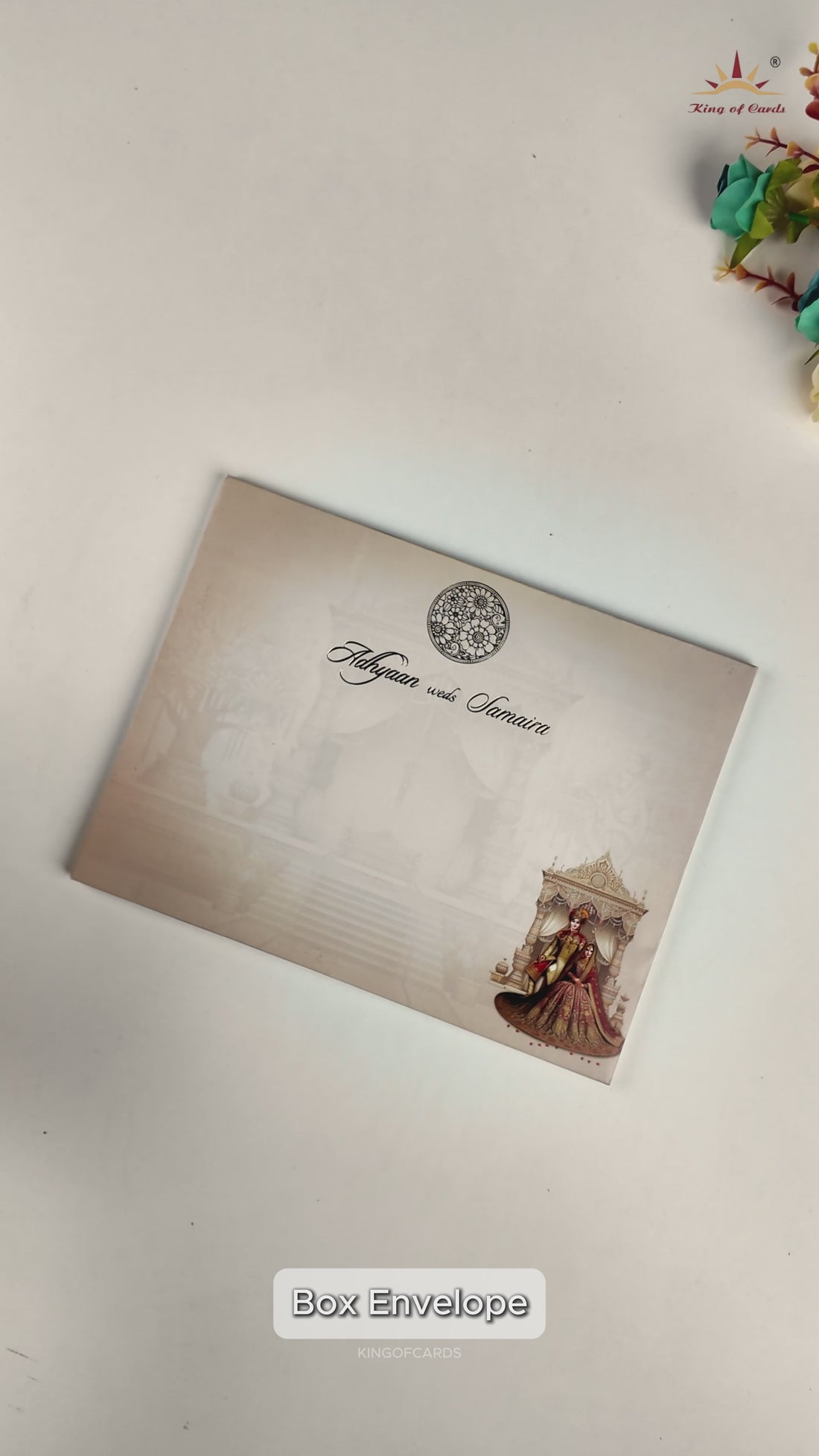 Beige Padded Bride Groom Wedding Card-KRC31080