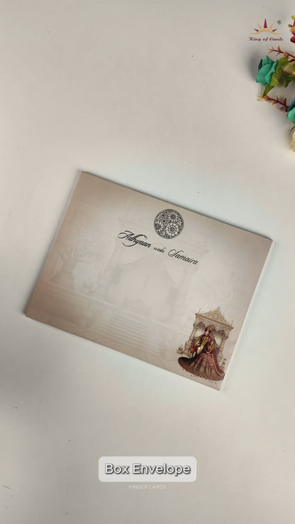 Beige Padded Bride Groom Wedding Card-KRC31080