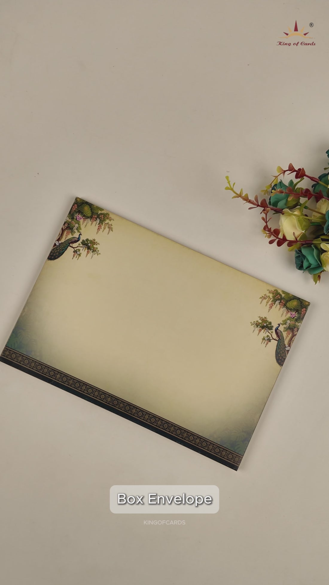 Cream Peacock Flute Wedding Card - KAA05280