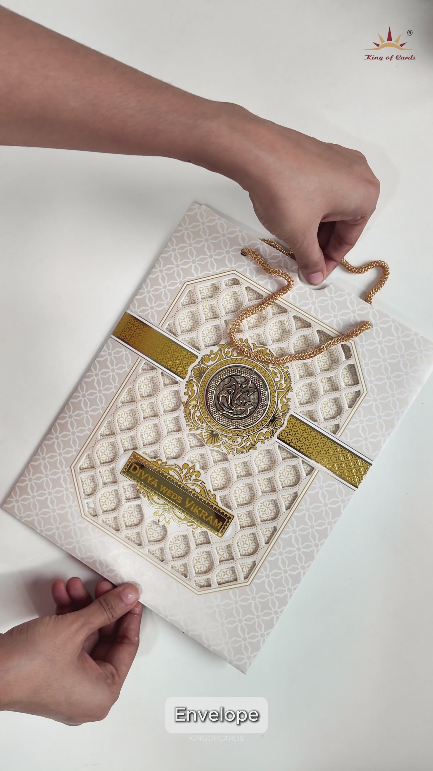 Cream Gold Jali Laser-cut Wedding Card-KNQS8308