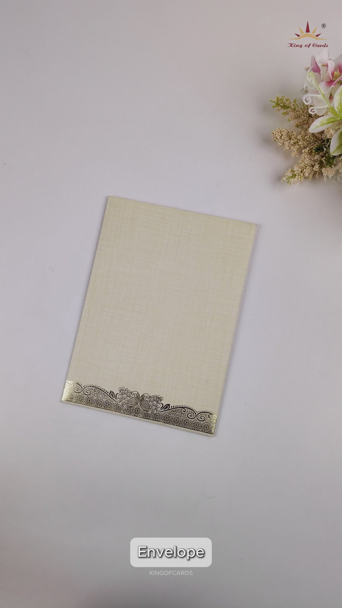 Cream Metallic Umbrella Ganesha Wedding Card - KNCP25SG