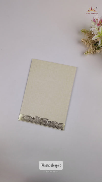 Cream Metallic Umbrella Ganesha Wedding Card - KNCP25SG