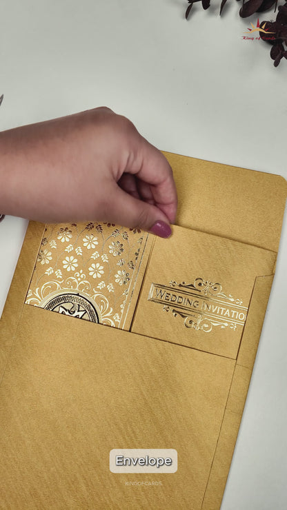 Gold Swastika Couple Gatefold Wedding Card-KNCM043GL