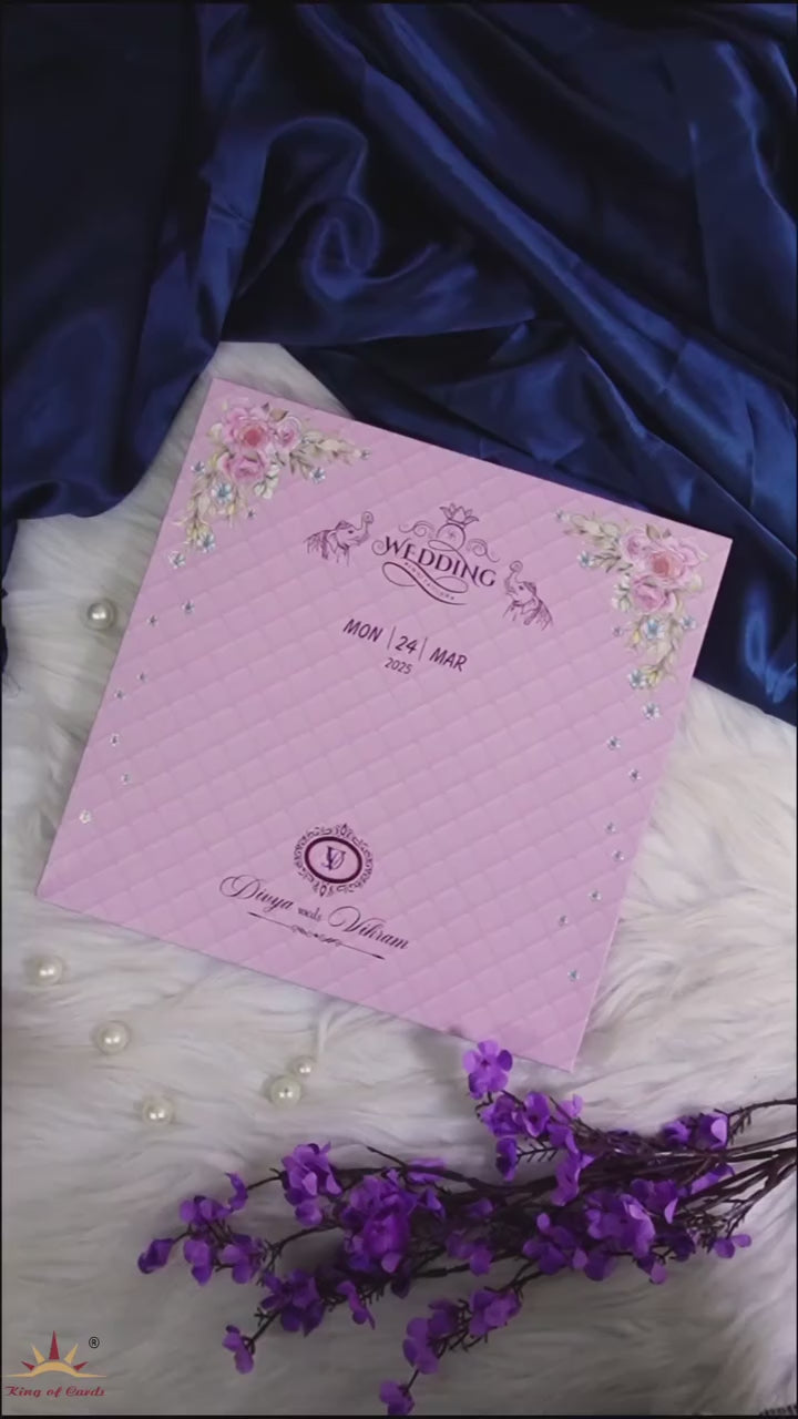 Pink Embossed Designer Padding Invitation Card-KNPO01LP