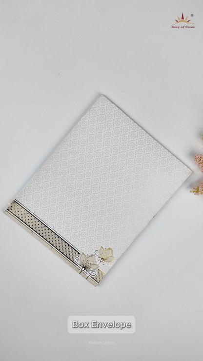 White Gold Floral Invitation Card-KNK4101W