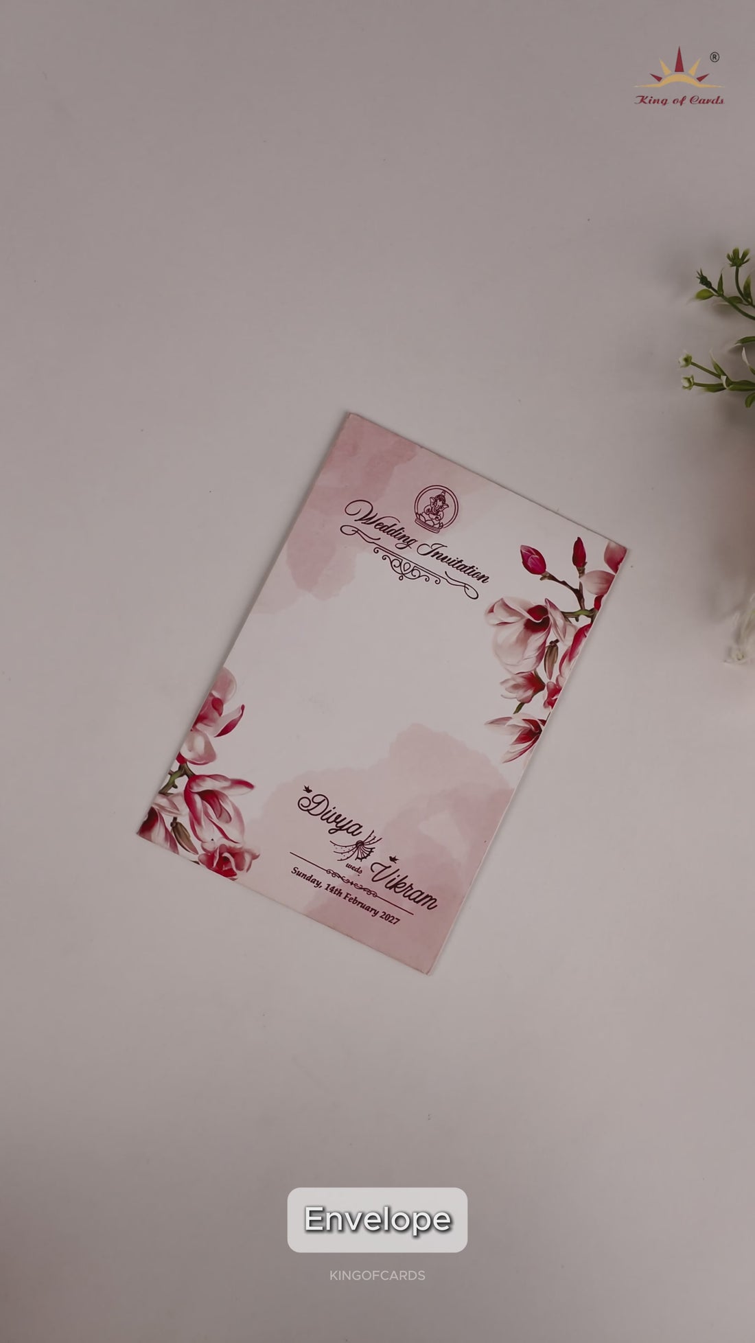 Pink Floral Single Sheet Wedding Card-KNS0352P