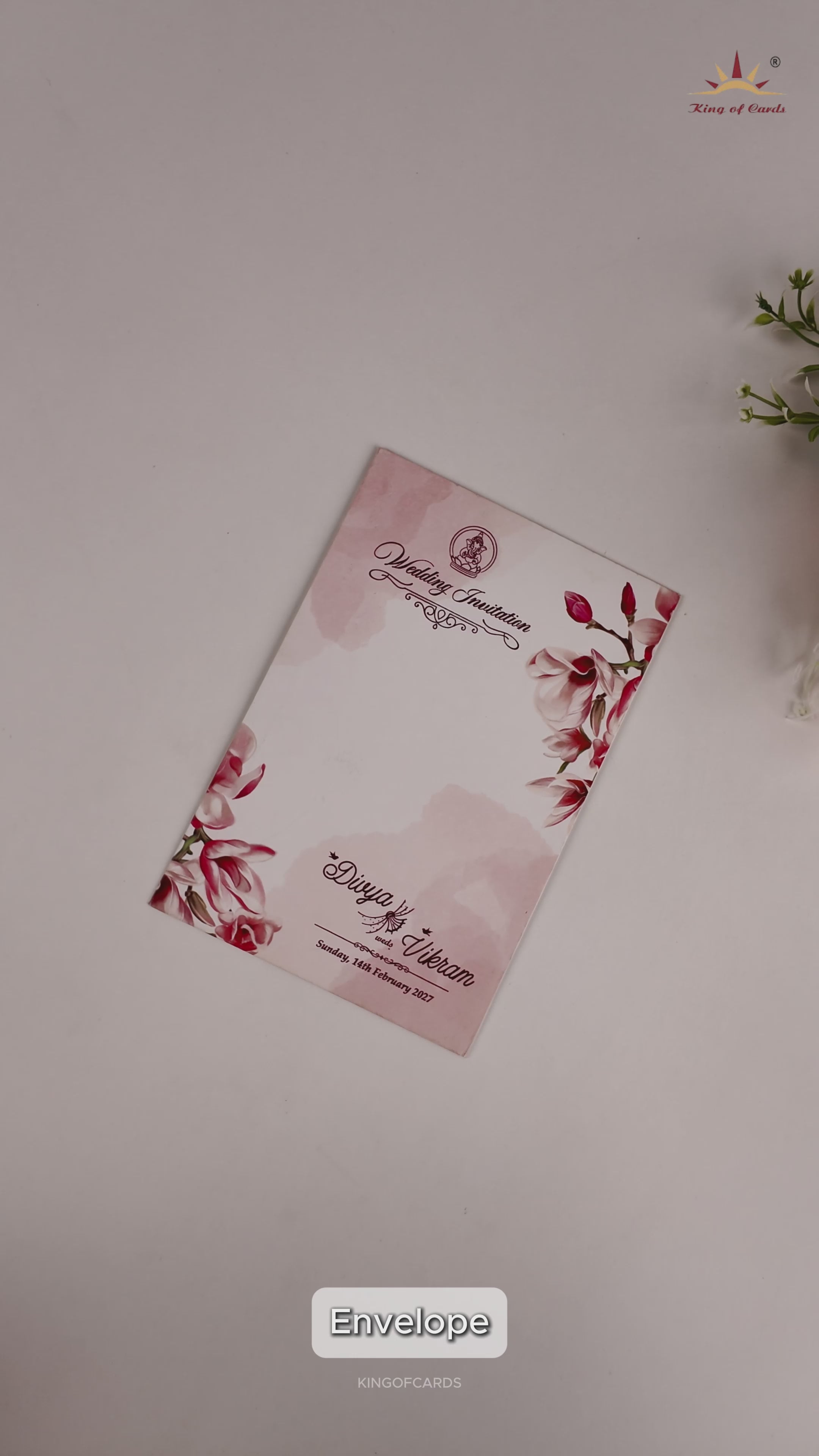 Pink Floral Single Sheet Wedding Card-KNS0352P