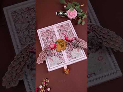 White Peacock Door Style Premium Wedding Invitation - KNLW202573