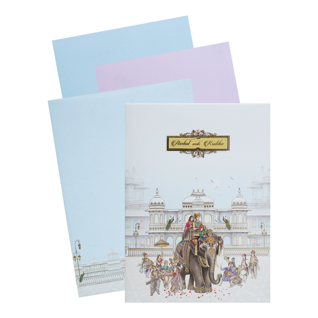 Celebrate in style with customized White Elephant Palace Padded Invitation. Order now! ?WhatsApp Support ?Express Delivery.