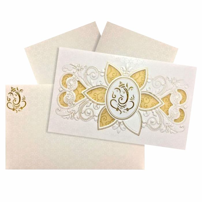 Gold Wolly Flower Ganesha Invitation Card-King of Cards