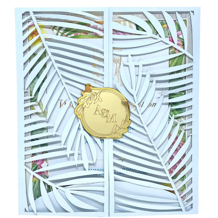 Sky Blue Premium Invitation In Floral Laser Cut Design-KNKYP002