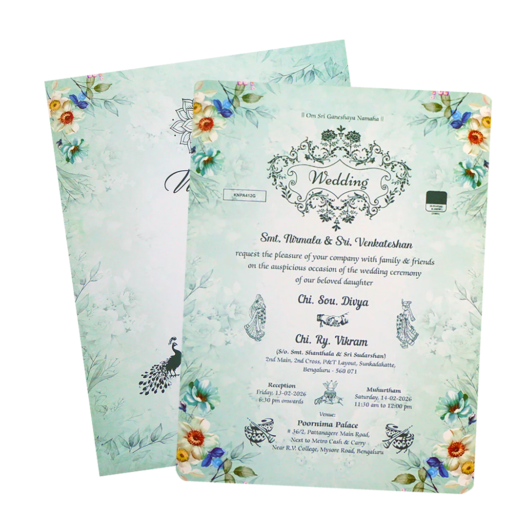 Green Floral Single Sheet Invitation-KNPA412G