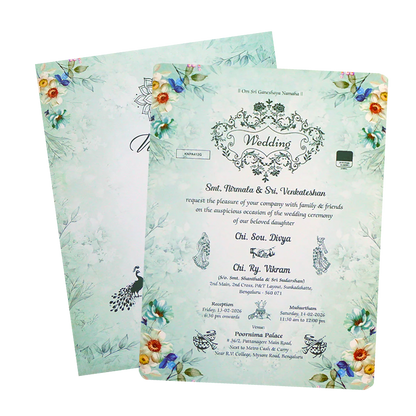 Green Floral Single Sheet Invitation-KNPA412G