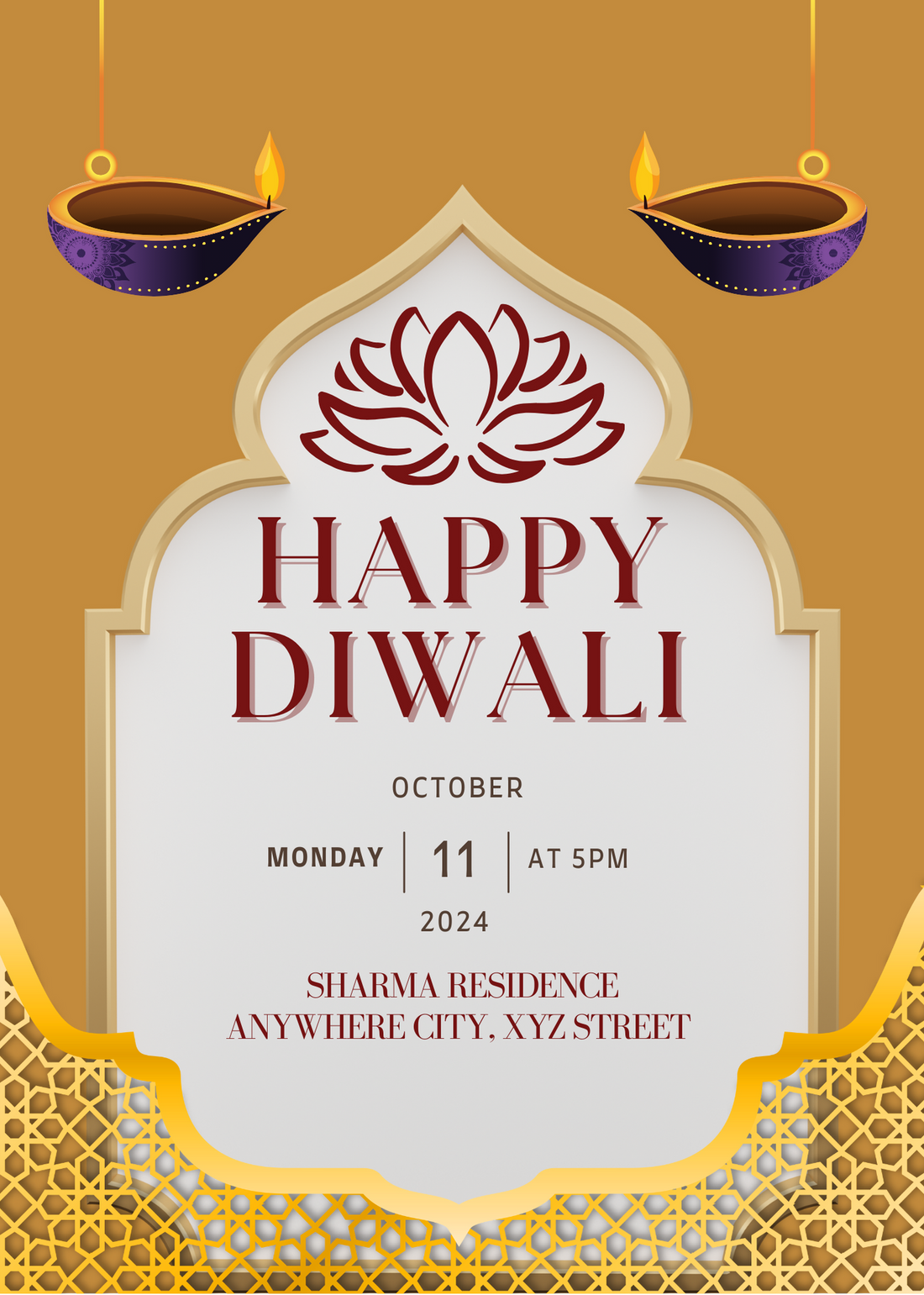 Brown Arch Framed Diwali Invitation-AADWI005