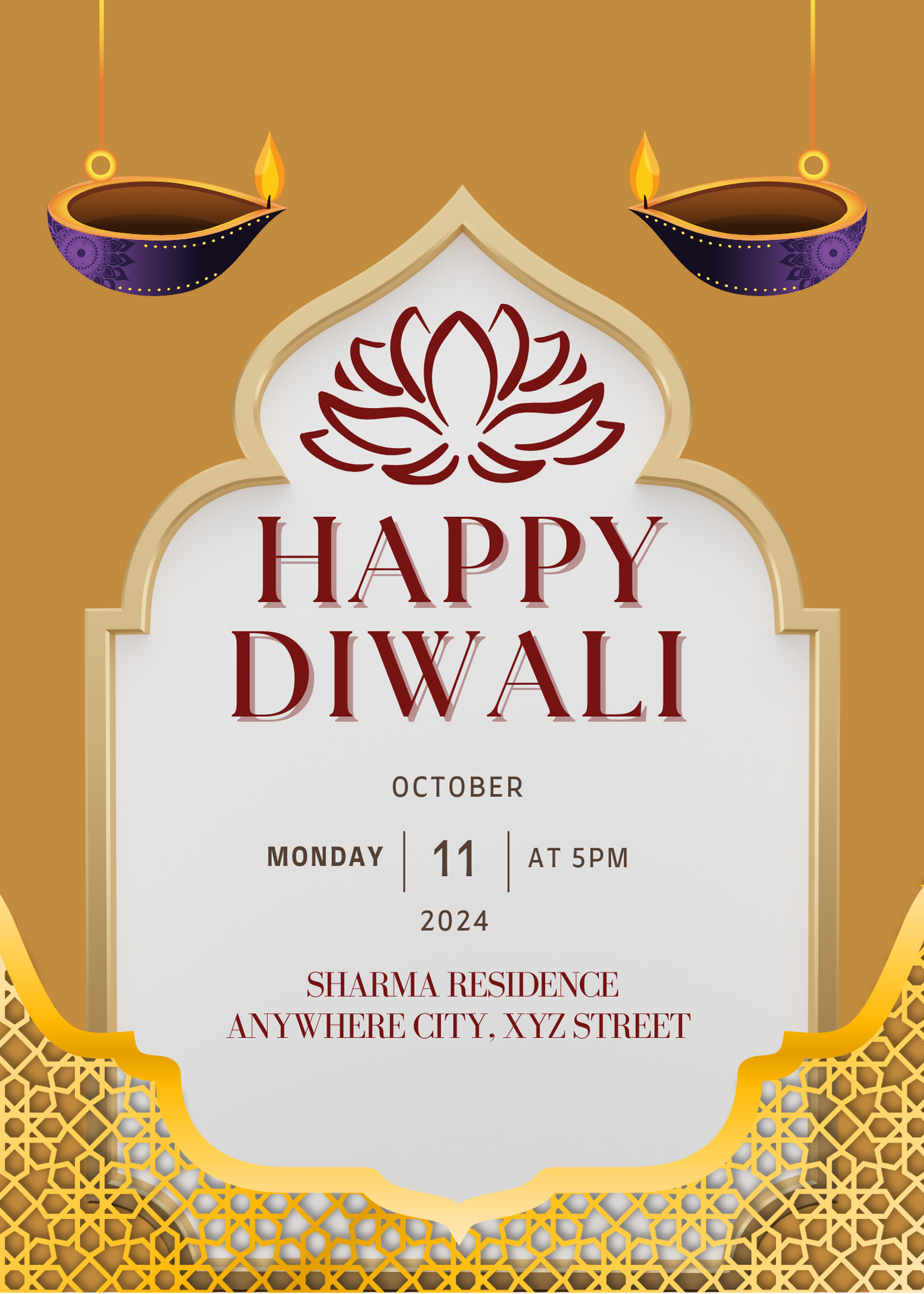 Brown Arch Framed Diwali Invitation-AADWI005