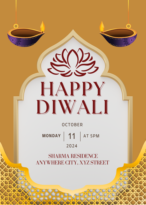 Brown Arch Framed Diwali Invitation-AADWI005