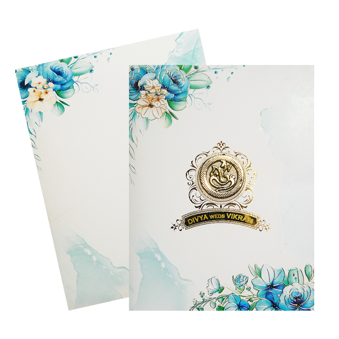 White Floral Ganesha Wedding Card-knkc4083