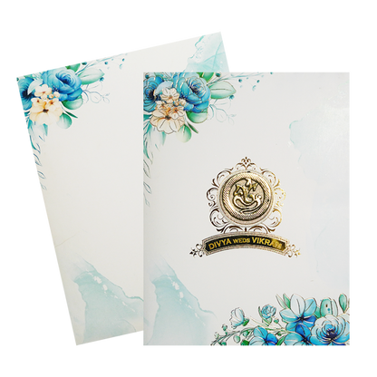 White Floral Ganesha Wedding Card-knkc4083