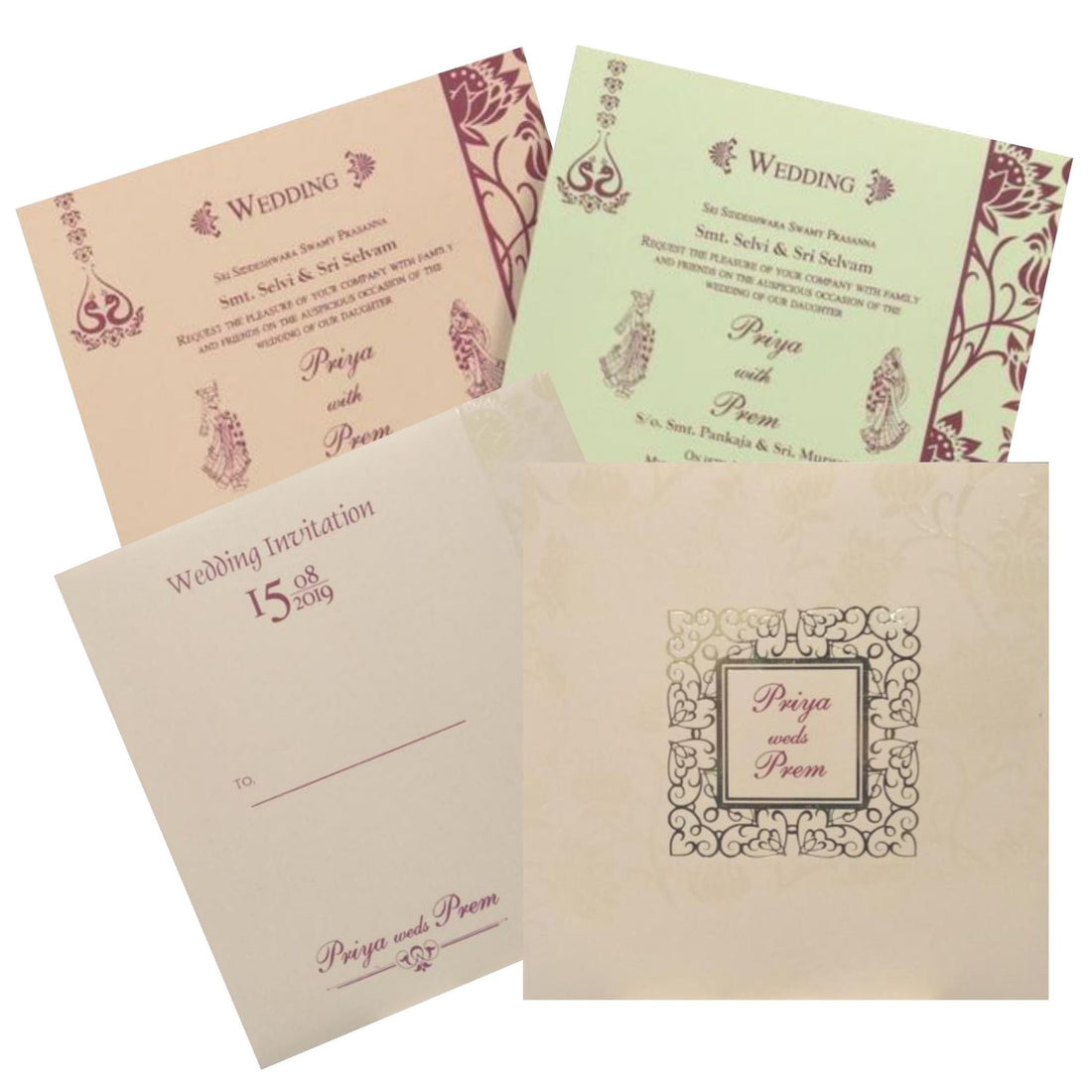 Pleasant Peach Shading With Floral Design Wedding Card - KND8002P