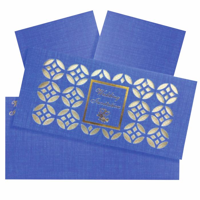 Gorgeous Blue Shading With Cut Design Wedding Card-KNK20111