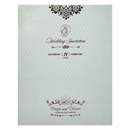 White Textured Floral Band Wedding Card-KNCS8516W
