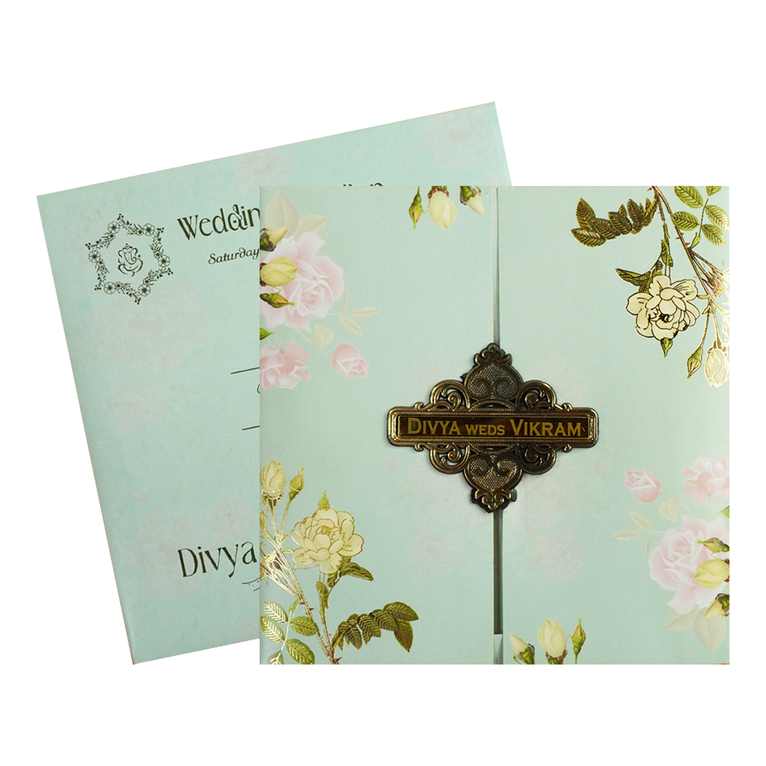 Mint Green Floral Door Wedding Card-KNSN6704G