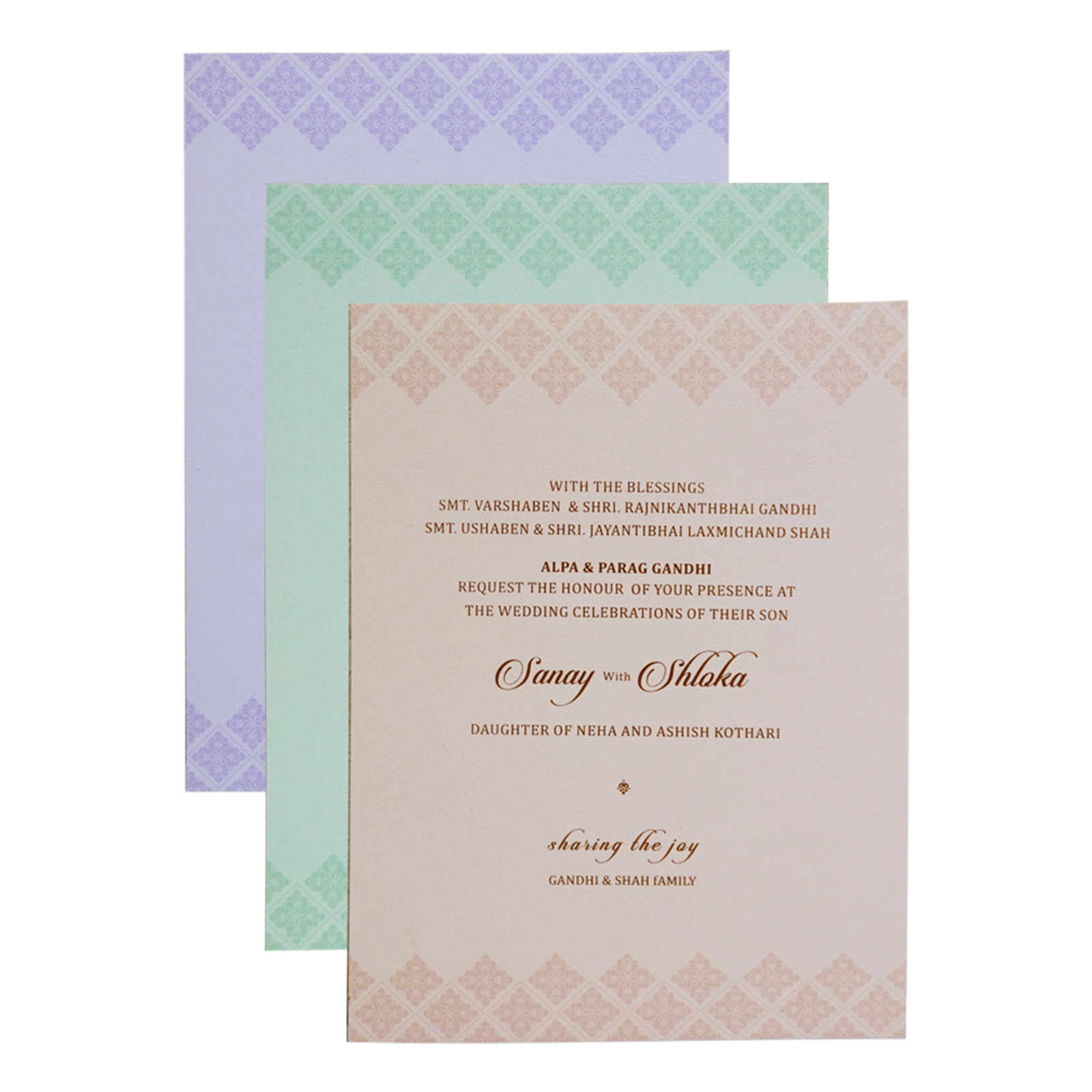 Peach Padded Nameplate Wedding Card-KBM04720