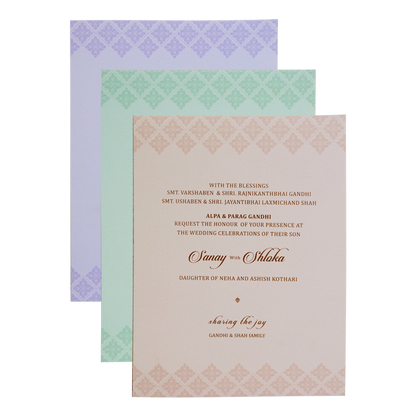 Peach Padded Nameplate Wedding Card-KBM04720