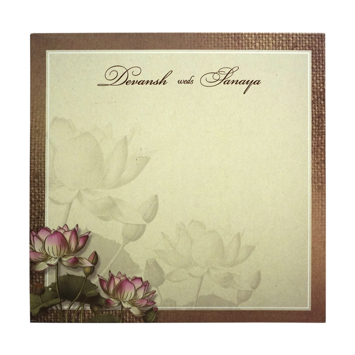 Light Brown Lotus Padded Wedding Card-King of Cards