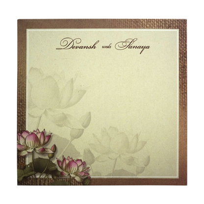 Light Brown Lotus Padded Wedding Card-King of Cards