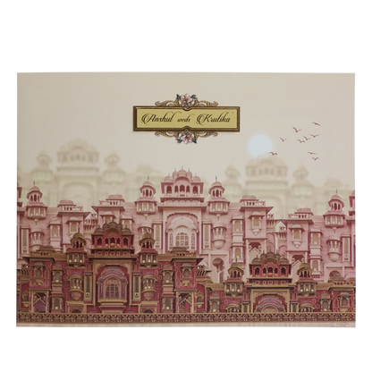 Beige Palace Wedding Invitation Card-KAC05130