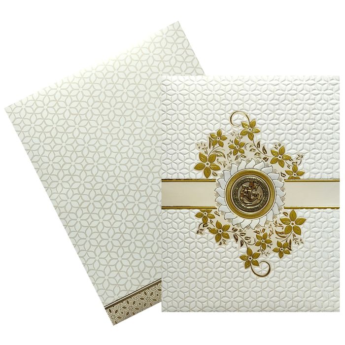 White Embossed Gold Floral Invitation Card-King of Cards