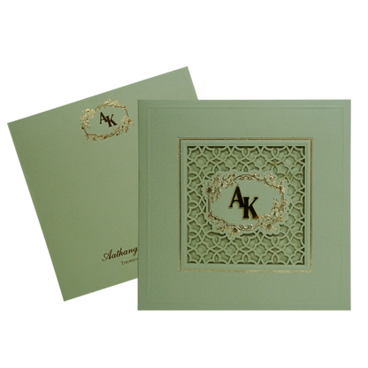 Green Laser Cut Padded Wedding Card Design-King of Cards
