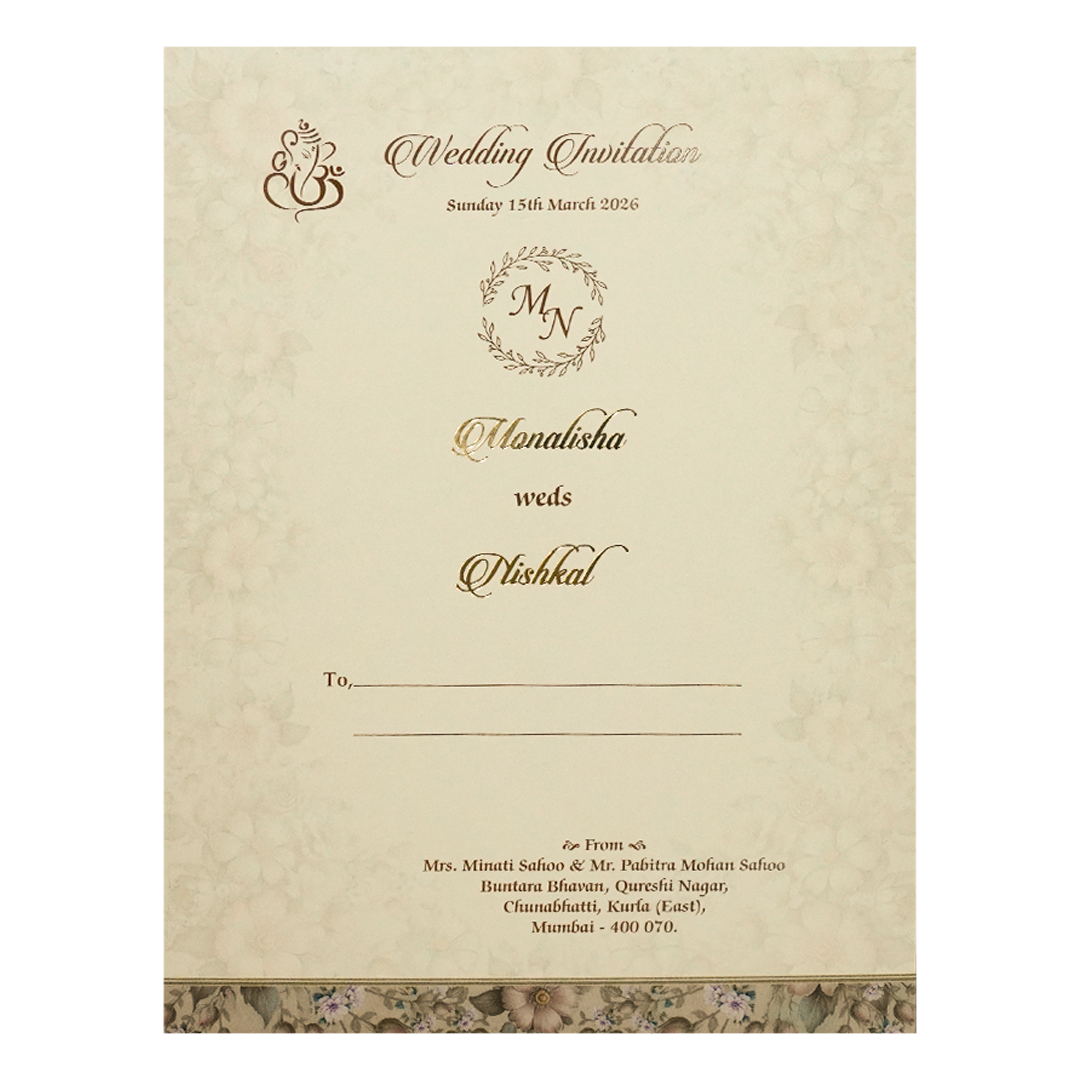 Cream Beige Floral Padded Wedding Card-KSH72410