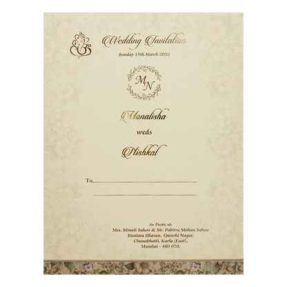 Cream Beige Floral Padded Wedding Card-KSH72410