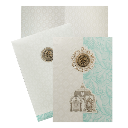 Checkout White Pastel Blue Ganesha Temple Wedding Card at best price. ?WhatsApp Support ?Express Delivery.|King of cards.