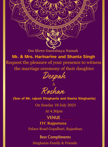 Purple Floral Rajasthani Wedding Invitation-AARWI008