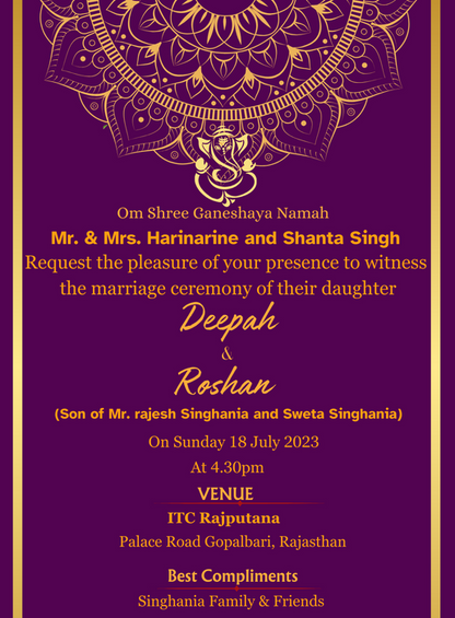 Purple Floral Rajasthani Wedding Invitation-AARWI008