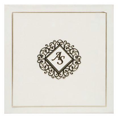 Cream Emblem Wedding Invitation Box-KMMEX8380