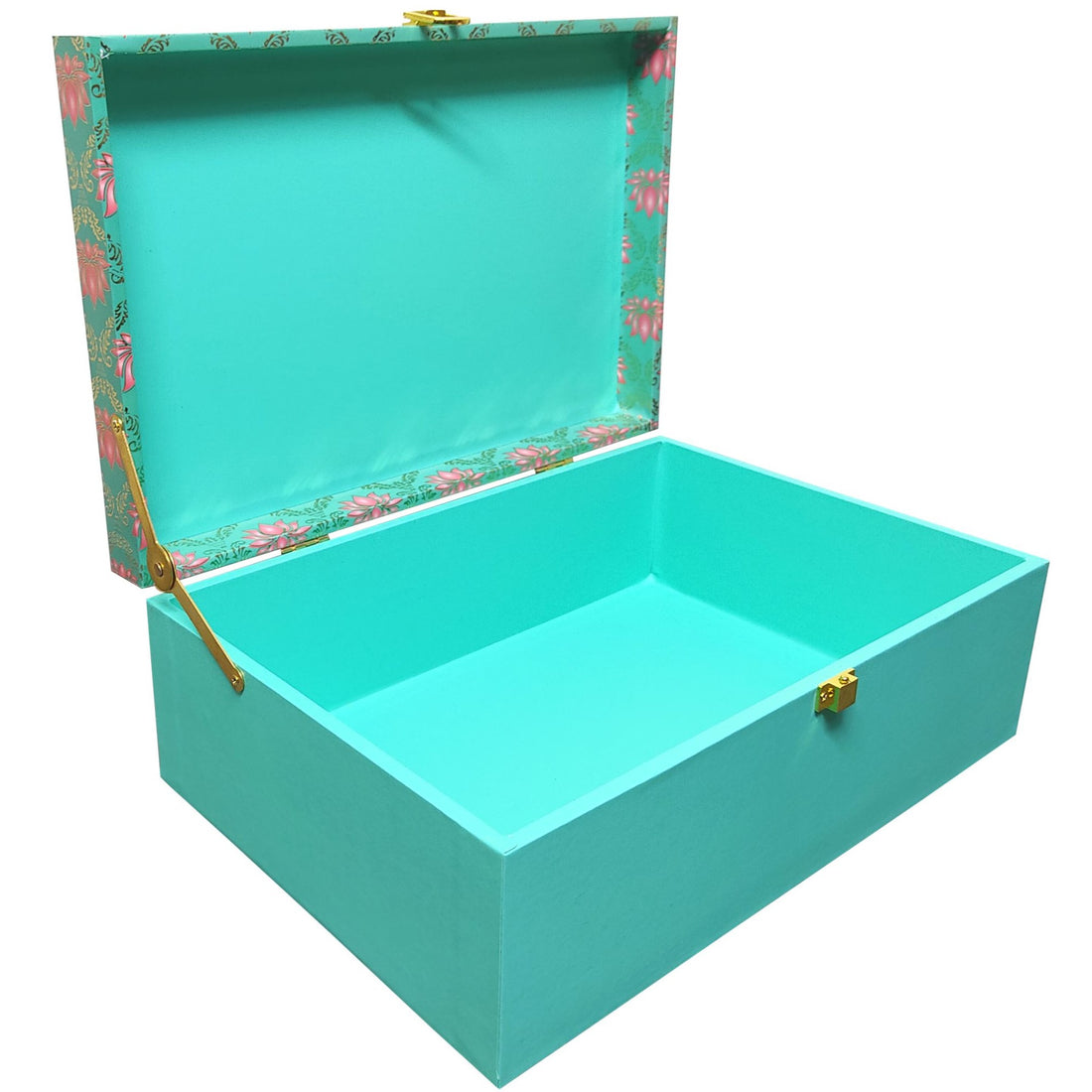 Green With Pink Floral Box Invitations-KBX0406-King of Cards