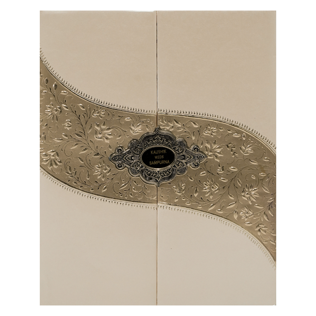 Cream Gold Wave Padded Wedding Card-KSSC2065