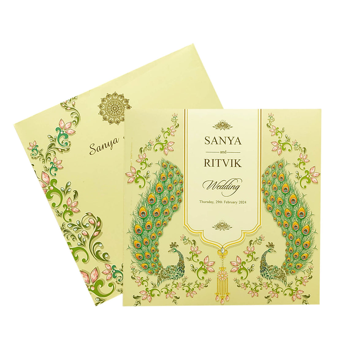 Cream Peacock Invitation Card-KRC29640