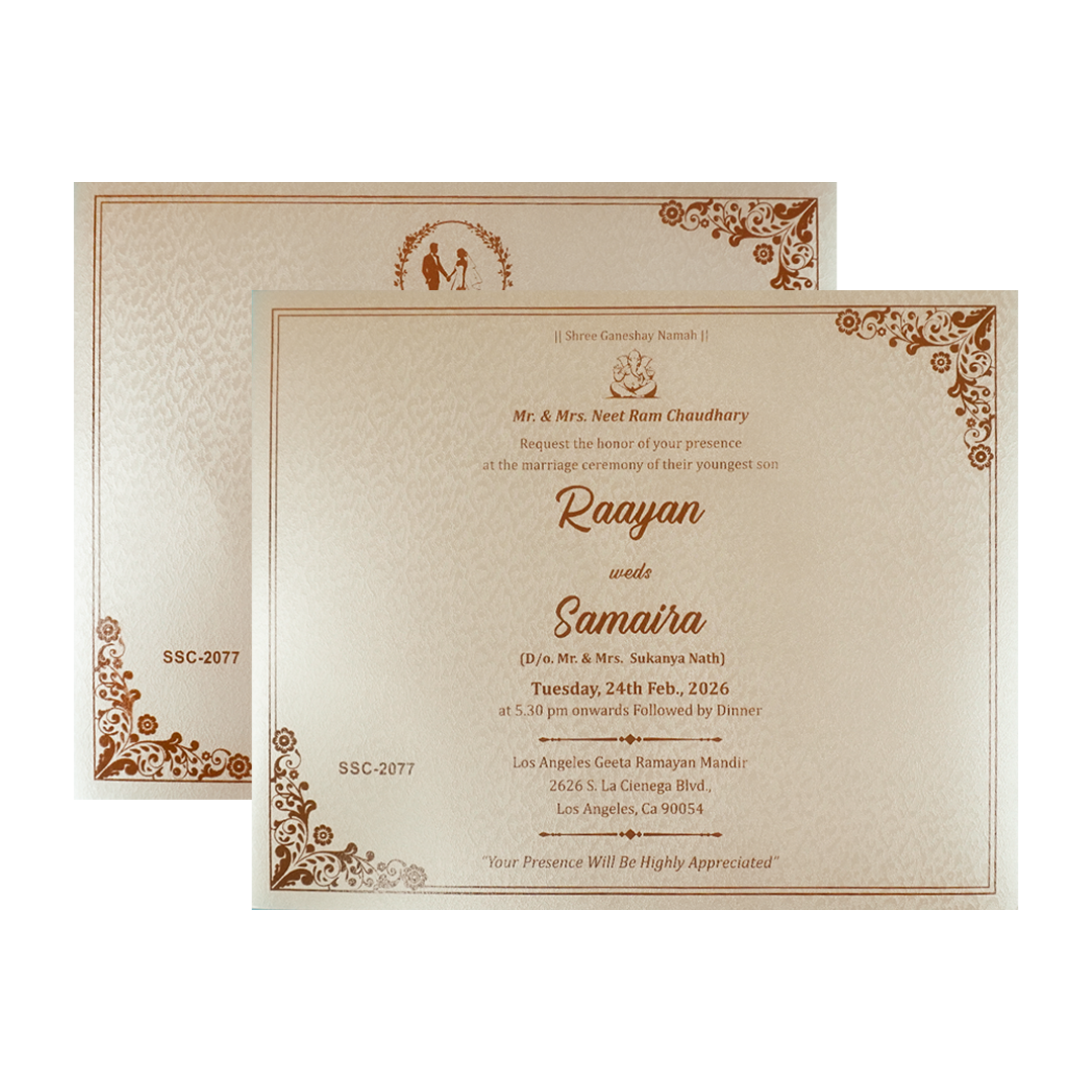 Gold Floral Ornate Padded Wedding Card-KSSC2077
