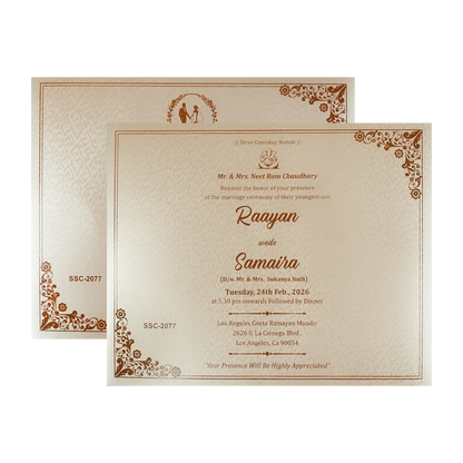 Gold Floral Ornate Padded Wedding Card-KSSC2077