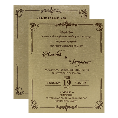 Buy Gold Floral Padded Wedding Card