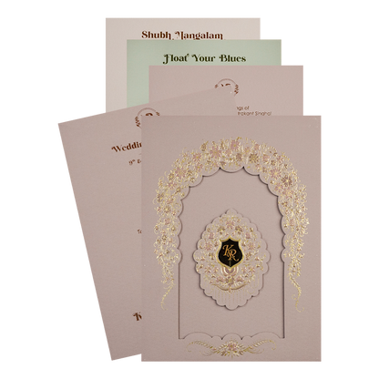 Lavender Gold Arch Floral Padded Wedding Card-KSI64490