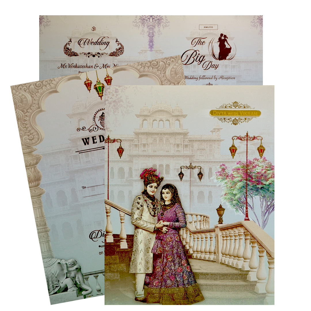 Blue Padded Royal Wedding Card-KNKJ1112