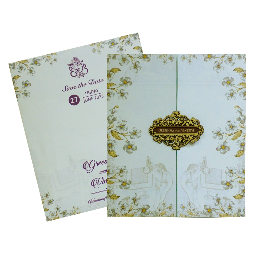 Light Blue Floral Wedding Card-KVN06950