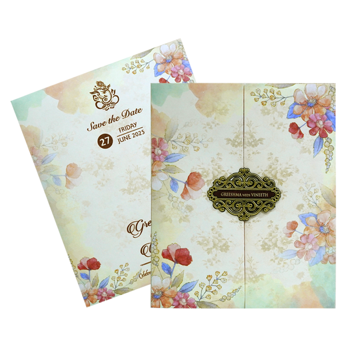 Cream Floral Design Invitation-King of Cards