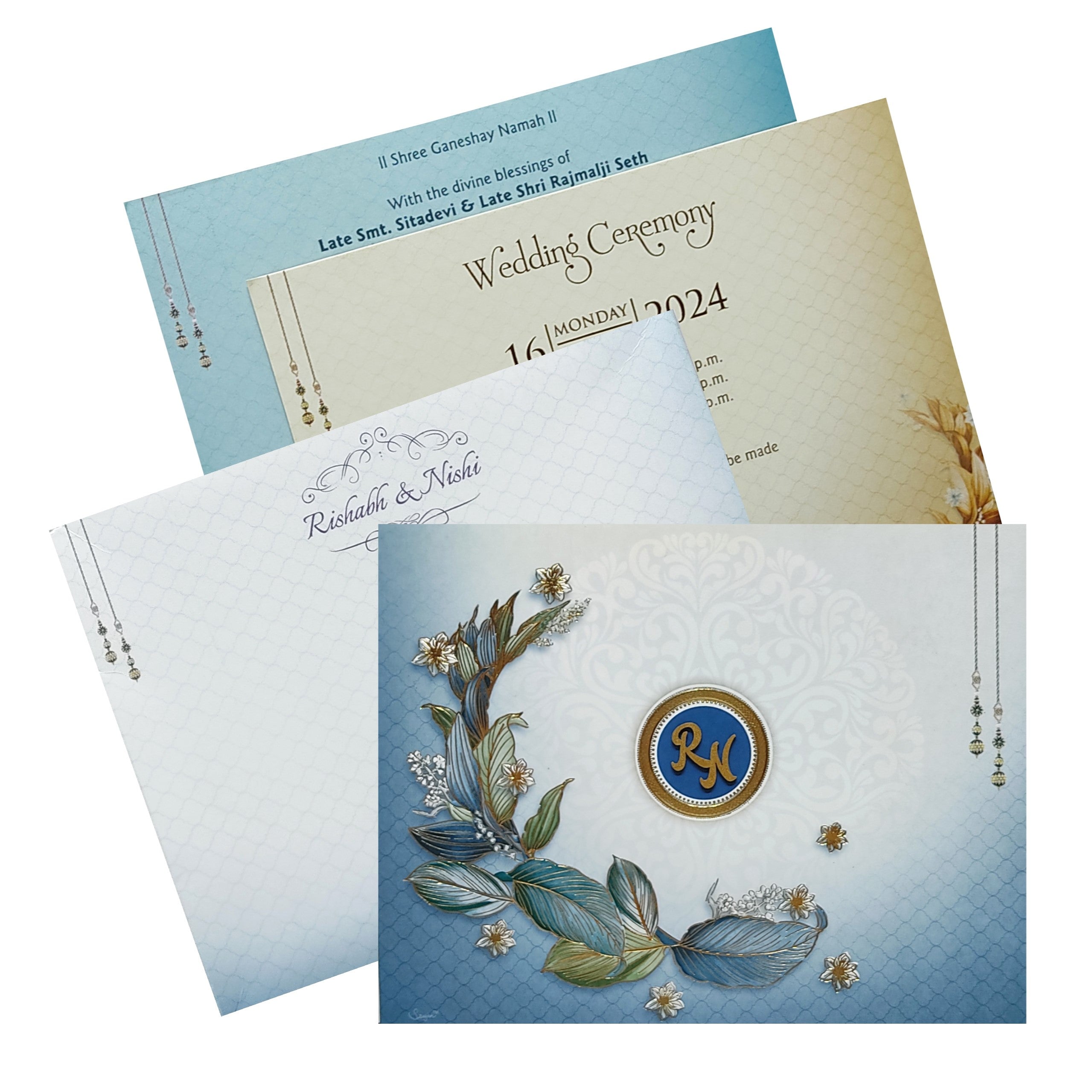 Blue Leaf Invitation Card-KRC29980